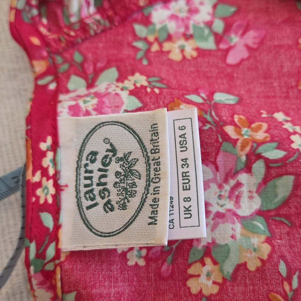 Vintage Laura Ashley Prairie Floral Red Midi Dress Size 6 100% Cotton - Picture 7 of 9